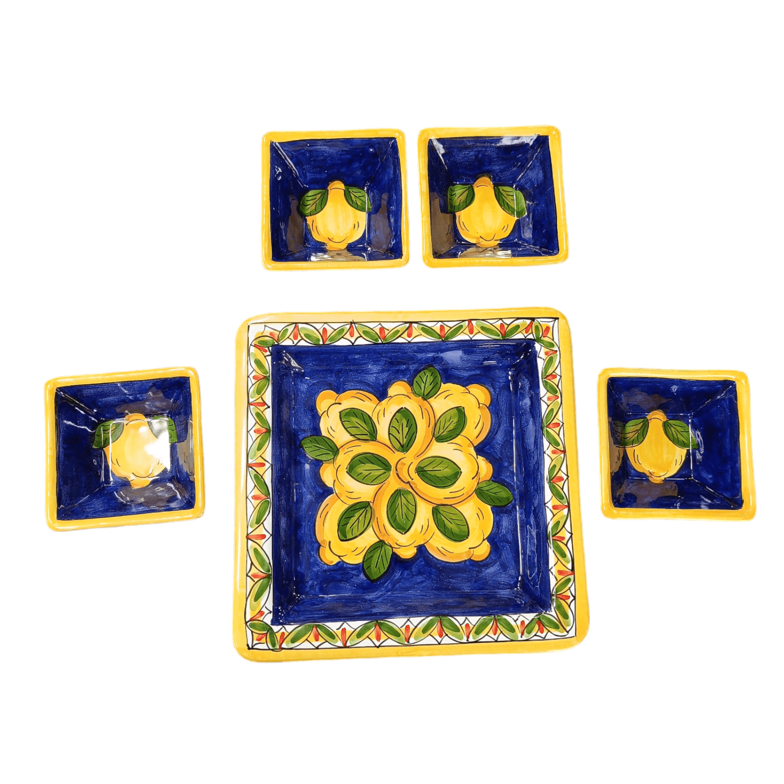 Antipastiera quadrata 4 scompartimenti fantasia Limoni Geometrico - Sorrento è