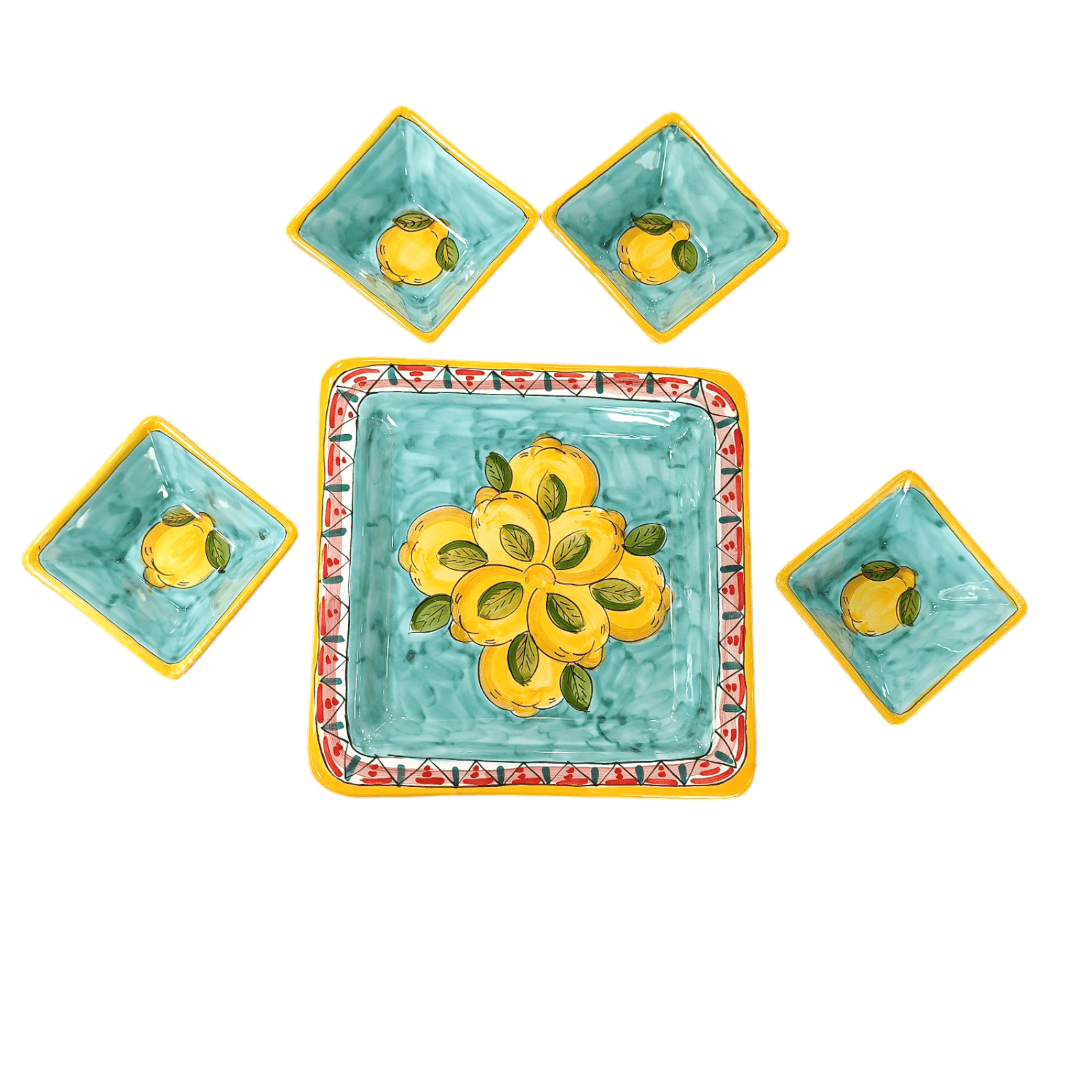 Antipastiera quadrata 4 scompartimenti fantasia Limoni Geometrico - Sorrento è