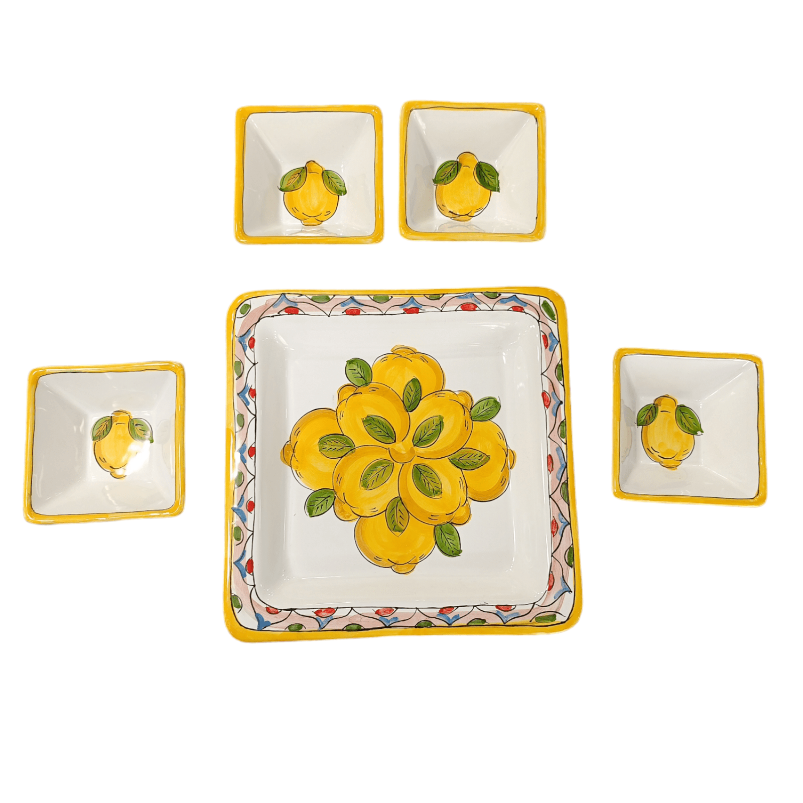 Antipastiera quadrata 4 scompartimenti fantasia Limoni Geometrico - Sorrento è