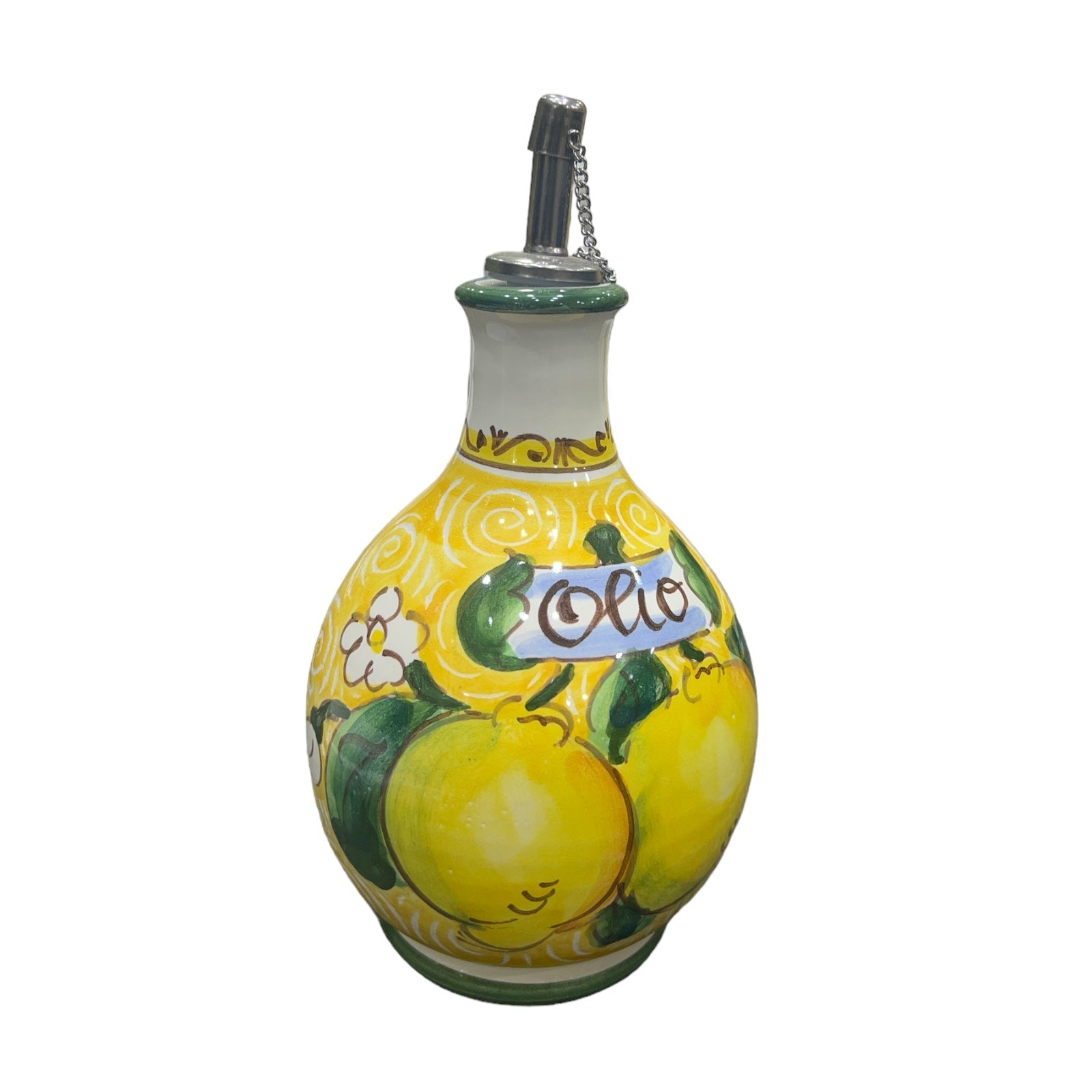 Bottiglia Olio Tonda Con Manico Fantasia Limoni E Fiori - Sorrento è