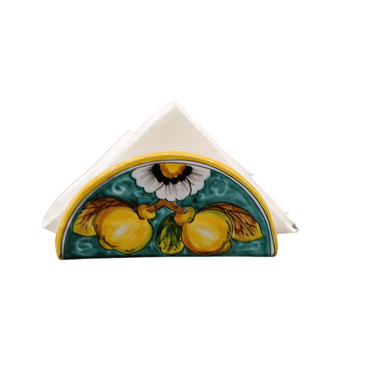 Set Da Tavola Estivo A Forma Di Limone - 6 Portatovaglioli In Legno + 6 Tovaglioli In Poliestere 50x50 Cm, Decorazione Per Cene E Feste