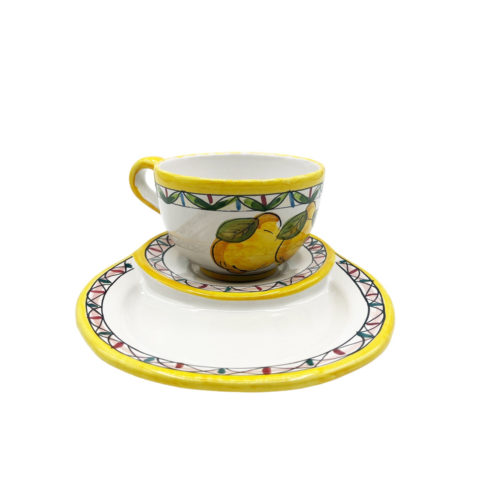 Tazza Latte Con Piattino Fantasia Limoni Geometrico - Sorrento è