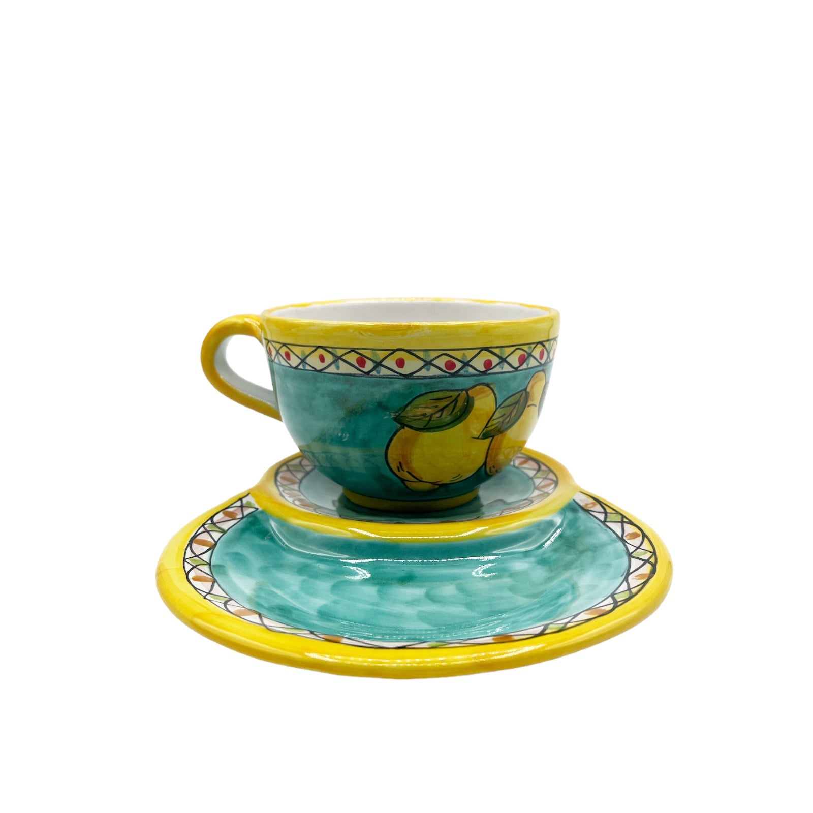 Tazza Latte Con Piattino Fantasia Limoni Geometrico - Sorrento è